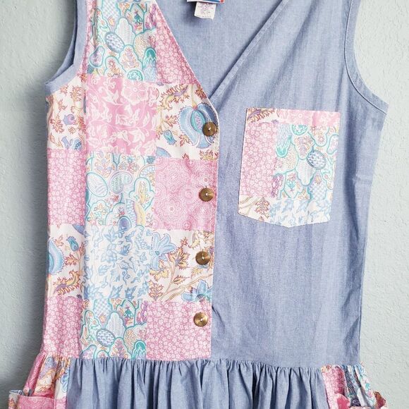 Vintage Blue and Pink Asymmetrical Sundress - Picture 4 of 7